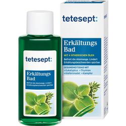 Grüne Flasche und Verpackung von Tetesept Erkältungsbad mit ätherischen Ölen.