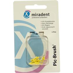 Verpackung mit gelben Interdentalbürsten von Miradent für Zahnpflege.
