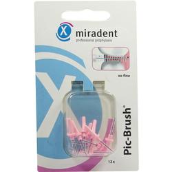 Verpackung von rosa Interdentalbürsten für Zahnreinigung.