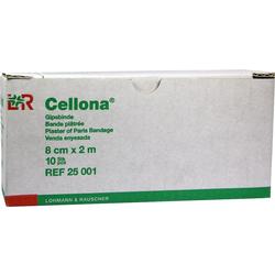 Eine weiße Schachtel mit der Aufschrift "Cellona Gipsbinde" in Grün.
