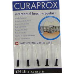Fünf schmale Interdentalbürsten in einer Verpackung von Curaprox.